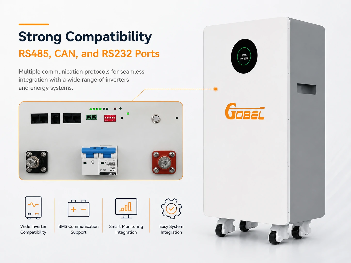 Gobel PowerHarp 16 16.07kWh Floorstanding LiFePO4 Battery - 51.2V 314Ah Energy Storage Cabinet with Heavy-Duty Casters, Smart BMS & Up to 32 Parallel Support