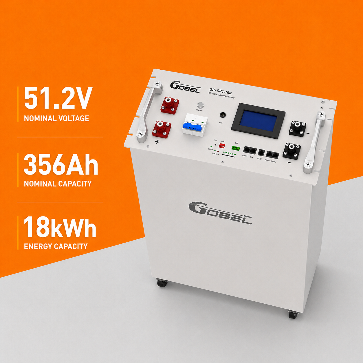 Gobel PowerFable 18 18.2kWh Solar Battery Module (51.2V 356Ah) - High-Density Server Rack LiFePO4, JK Active BMS Compatible with Victron/Deye/Growatt