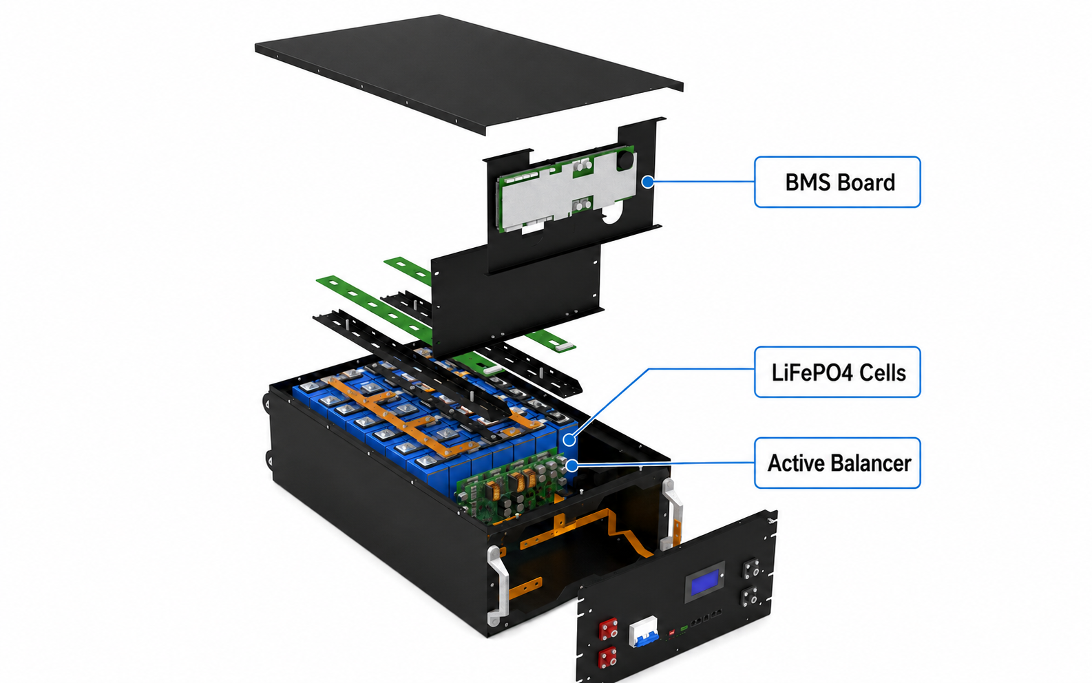 Gobel PowerFable 18 18.2kWh Solar Battery Module (51.2V 356Ah) - High-Density Server Rack LiFePO4, JK Active BMS Compatible with Victron/Deye/Growatt