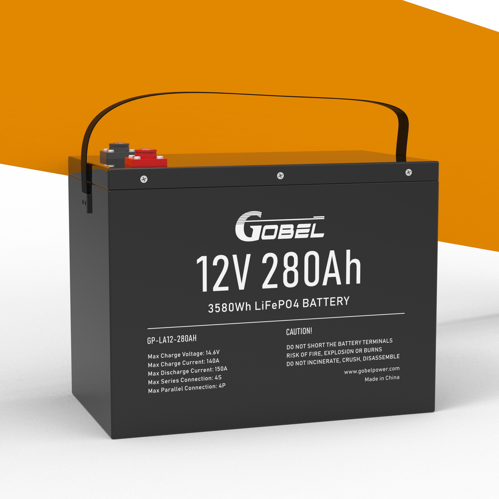 Gobel Power GP-LA12-280AH Premium 12.8V 280Ah 3.58kWh LiFePO4 Battery with JBD BMS & Bluetooth