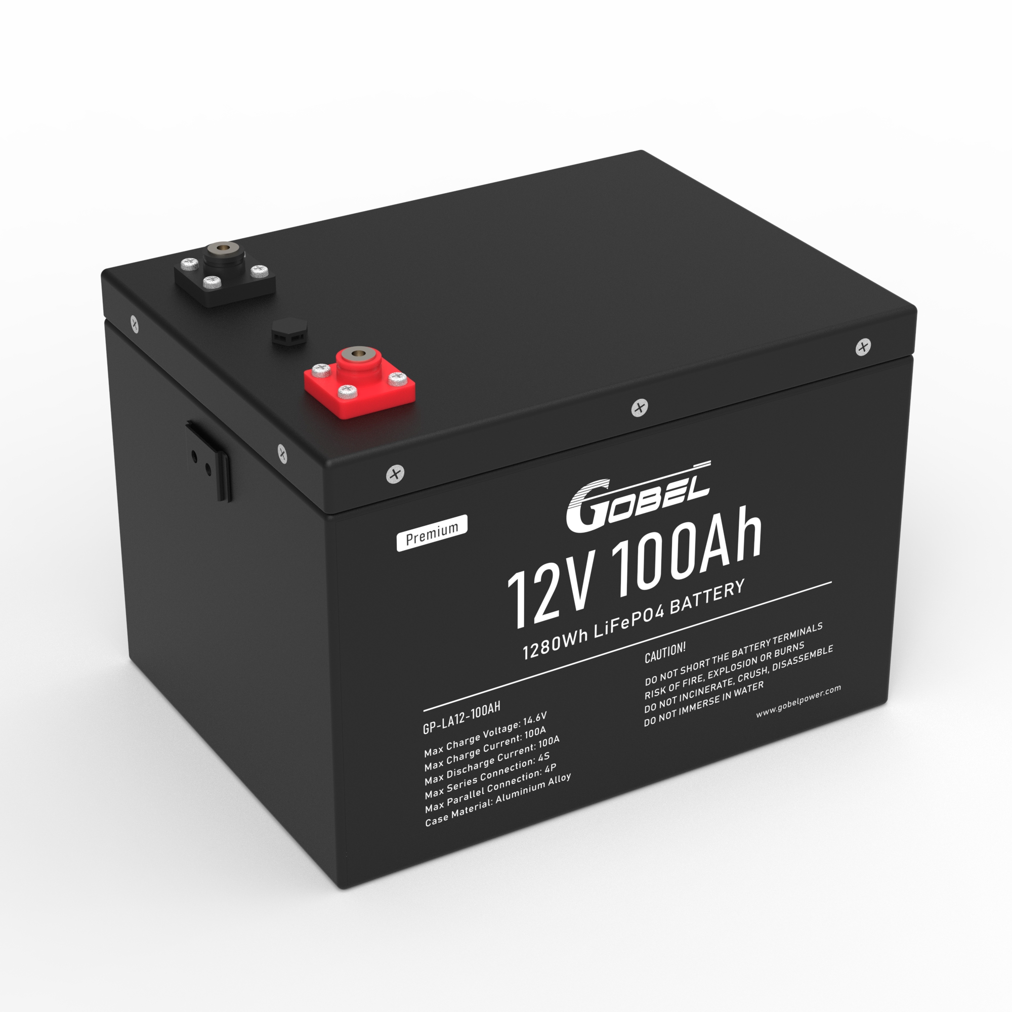 Gobel GP-LA12-100AH 12.8V 100Ah IP56 Aluminum Alloy LiFePO4 Battery (4S4P Scalable Up to 20kWh)
