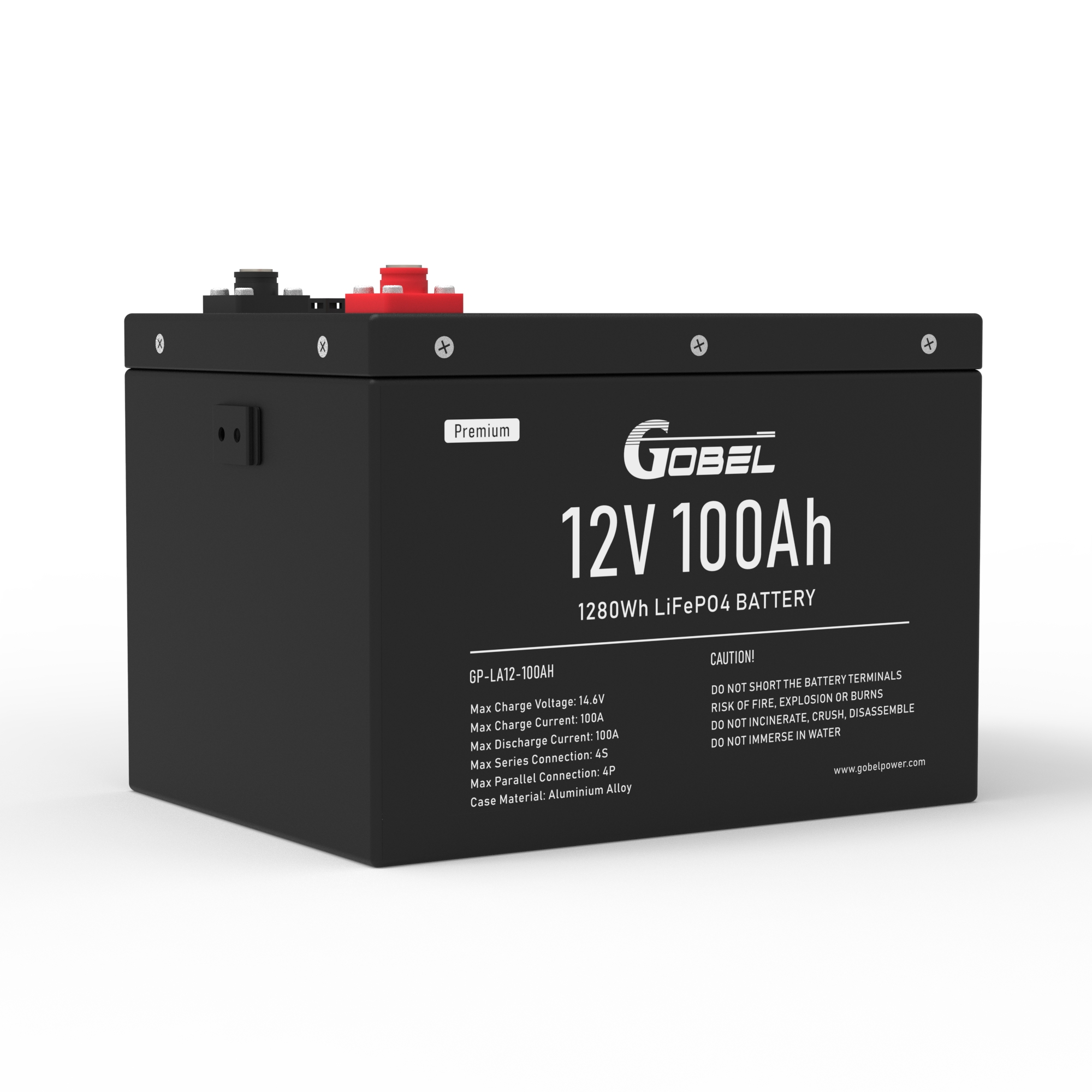 Gobel GP-LA12-100AH 12.8V 100Ah IP56 Aluminum Alloy LiFePO4 Battery (4S4P Scalable Up to 20kWh)